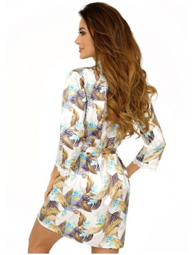 Атласный халат-кимоно Donna ERIS dressing gown ekri, Цвет: экрю, Размеры: S, изображение 2