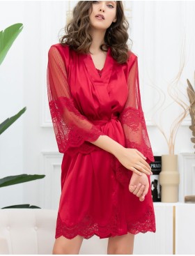 Короткий шелковый халат Mia-Amore AURELIA 3893 красный, Цвет: красный, Размеры: L/XL, изображение 4