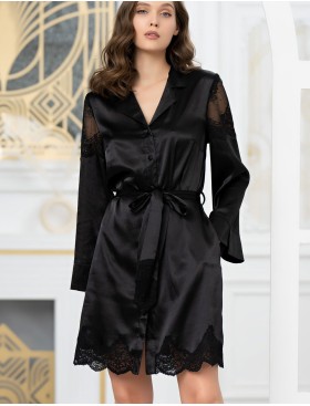 Шелковая рубашка-халат Mia-Amore AURELIA 3897 черный, Цвет: черный, Размеры: XL