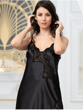 Длинная сорочка из натурального шелка Mia-Amore AURELIA 3898 черный, Цвет: черный, Размеры: 2XL, изображение 2