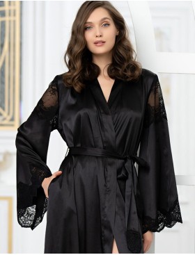 Шелковый халат длиной в пол Mia-Amore AURELIA 3899 черный, Цвет: черный, Размеры: S/M, изображение 3