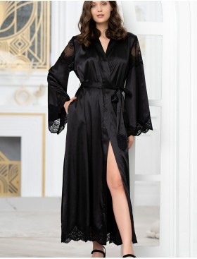 Шелковый халат длиной в пол Mia-Amore AURELIA 3899 черный, Цвет: черный, Размеры: S/M, изображение 5