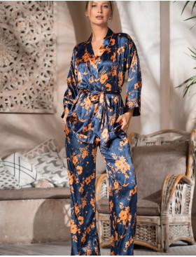 Шелковая пижама тройка Mia-Amore QIARA 3826, Цвет: синий, Размеры: 3XL, изображение 3