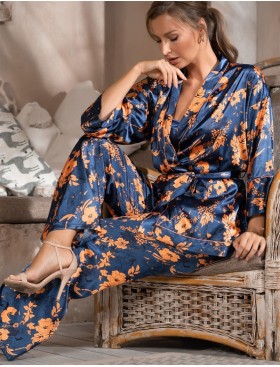 Шелковая пижама тройка Mia-Amore QIARA 3826, Цвет: синий, Размеры: 3XL, изображение 9