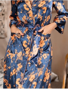 Длинный шелковый халат на пуговицах Mia-Amore QIARA 3829, Цвет: синий, Размеры: M, изображение 6