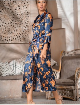 Длинный шелковый халат на пуговицах Mia-Amore QIARA 3829, Цвет: синий, Размеры: M, изображение 3