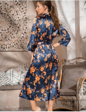 Длинный шелковый халат на пуговицах Mia-Amore QIARA 3829, Цвет: синий, Размеры: M, изображение 2