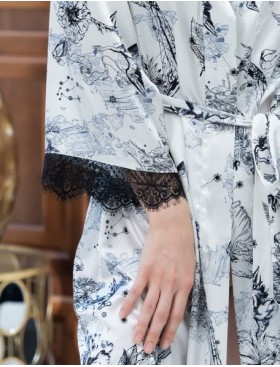 Короткий халат из атласа Mia-Amore UNONA 7233, Цвет: черно-белый, Размеры: S/M, изображение 5