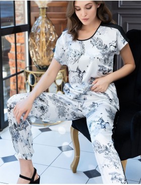 Атласный комплект топ и брюки Mia-Amore UNONA 7236, Цвет: черно-белый, Размеры: XS