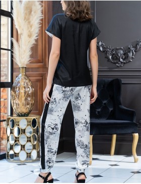 Атласный комплект топ и брюки Mia-Amore UNONA 7236, Цвет: черно-белый, Размеры: XS, изображение 2