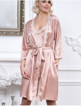 Атласный халат-кимоно Mia-Mella JULIA 8733 светлая пудра, Цвет: светлая пудра, Размеры: S/M