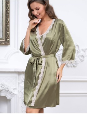 Атласный халат-кимоно Mia-Mella JULIA 8733 оливковый, Цвет: оливковый, Размеры: L/XL