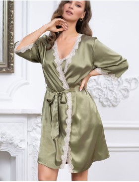 Атласный халат-кимоно Mia-Mella JULIA 8733 оливковый, Цвет: оливковый, Размеры: L/XL, изображение 3