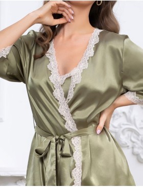 Атласный халат-кимоно Mia-Mella JULIA 8733 оливковый, Цвет: оливковый, Размеры: L/XL, изображение 4