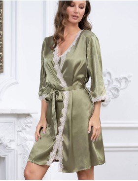 Атласный халат-кимоно Mia-Mella JULIA 8733 оливковый, Цвет: оливковый, Размеры: L/XL, изображение 5