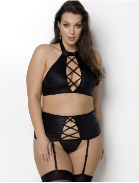 Сексуальный комплект с поясом для чулок Passion NANCY SET, Цвет: черный, Размеры: 6XL/7XL