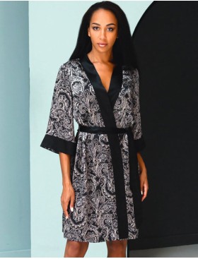 Натуральный шелковый халат кимоно  Mia-Mia VANDA 15187, Цвет: черный, Размеры: M