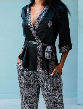 Пижама шелковая с принтом Mia-Mia VANDA 15188, Цвет: черный, Размеры: XL, изображение 4