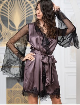 Халат из натурального шелка с кружевом Mia-Amore WINDSOR 3883 баклажан, Цвет: баклажан, Размеры: L/XL