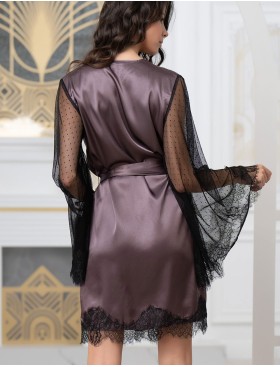 Халат из натурального шелка с кружевом Mia-Amore WINDSOR 3883 баклажан, Цвет: баклажан, Размеры: L/XL, изображение 2