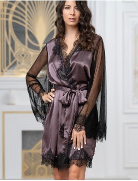 Халат из натурального шелка с кружевом Mia-Amore WINDSOR 3883 баклажан, Цвет: баклажан, Размеры: L/XL, изображение 3