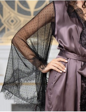 Халат из натурального шелка с кружевом Mia-Amore WINDSOR 3883 баклажан, Цвет: баклажан, Размеры: L/XL, изображение 5