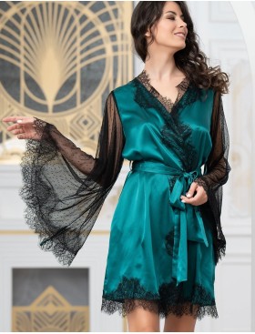 Халат из натурального шелка с кружевом Mia-Amore WINDSOR 3883 изумруд, Цвет: изумруд, Размеры: S/M, изображение 3
