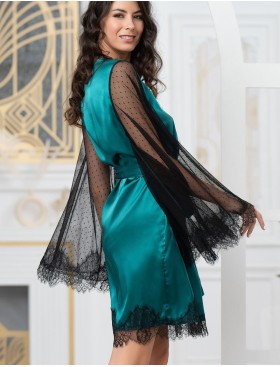 Халат из натурального шелка с кружевом Mia-Amore WINDSOR 3883 изумруд, Цвет: изумруд, Размеры: S/M, изображение 2