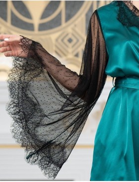 Халат из натурального шелка с кружевом Mia-Amore WINDSOR 3883 изумруд, Цвет: изумруд, Размеры: S/M, изображение 5