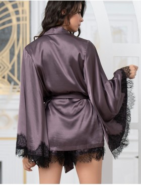 Комплект-тройка из натурального шелка с кружевом Mia-Amore WINDSOR 3885 баклажан, Цвет: баклажан, Размеры: XL, изображение 3