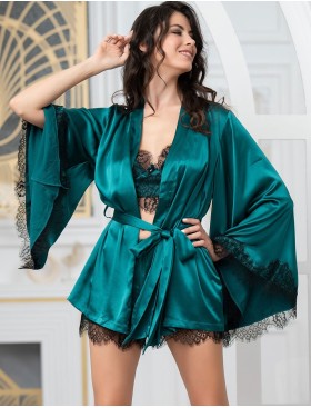 Комплект-тройка из натурального шелка с кружевом Mia-Amore WINDSOR 3885 изумруд, Цвет: изумруд, Размеры: XL