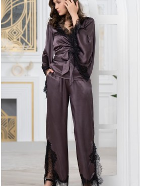 Пижама из натурального шелка с кружевом Mia-Amore WINDSOR 3886 баклажан, Цвет: баклажан, Размеры: S, изображение 4