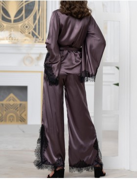 Пижама из натурального шелка с кружевом Mia-Amore WINDSOR 3886 баклажан, Цвет: баклажан, Размеры: S, изображение 2