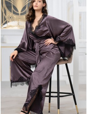 Пижама из натурального шелка с кружевом Mia-Amore WINDSOR 3886 баклажан, Цвет: баклажан, Размеры: S, изображение 5