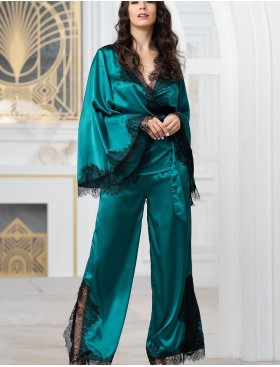 Пижама из натурального шелка с кружевом Mia-Amore WINDSOR 3886 изумруд, Цвет: изумруд, Размеры: M, изображение 3