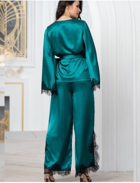 Пижама из натурального шелка с кружевом Mia-Amore WINDSOR 3886 изумруд, Цвет: изумруд, Размеры: M, изображение 2
