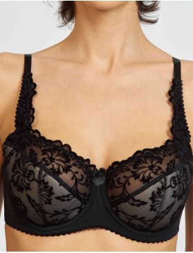 Бюстгальтер полумягкий с флок напылением Simona M 900 бархат черный / пион, Цвет: бархат черный/пион, Размеры: 75H