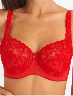Бюстгальтер полумягкий с флок напылением Simona M 900 бархат красный, Цвет: бархат красный, Размеры: 75F