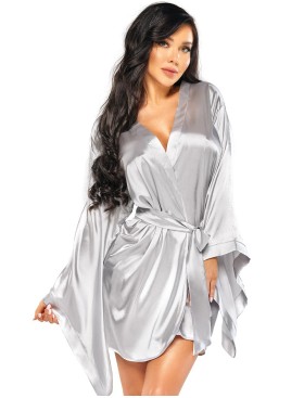 Атласный пеньюар с широкими рукавами Beauty Night SAMIRA PEIGNOIR SILVER, Цвет: серебрянный, Размеры: S/M/L