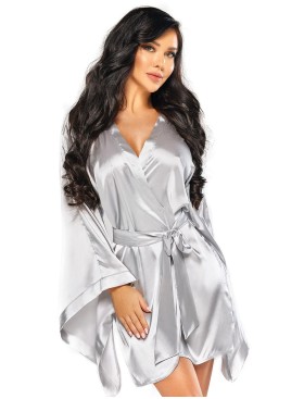 Атласный пеньюар с широкими рукавами Beauty Night SAMIRA PEIGNOIR SILVER, Цвет: серебрянный, Размеры: S/M/L, изображение 3