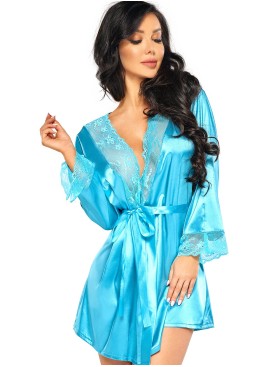 Пеньюар с кружевными вставками + трусики Beauty Night SHERIE PEIGNOIR TURQUOISE, Цвет: голубой, Размеры: S/M/L, изображение 3