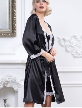 Атласный халат-кимоно Mia-Mella JULIA 8733 черно-белый, Цвет: черно-белый, Размеры: S/M, изображение 3