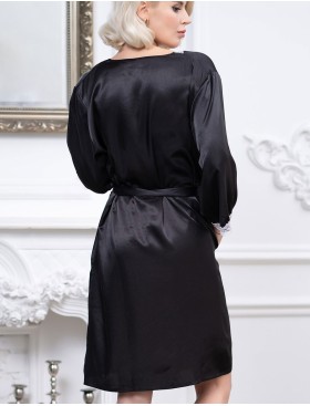 Атласный халат-кимоно Mia-Mella JULIA 8733 черно-белый, Цвет: черно-белый, Размеры: S/M, изображение 2