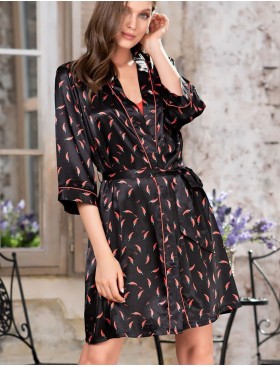 Короткий атласный халат Mia-Mella JULIA PEPPERS 7073 черный, Цвет: черный, Размеры: XS, изображение 4