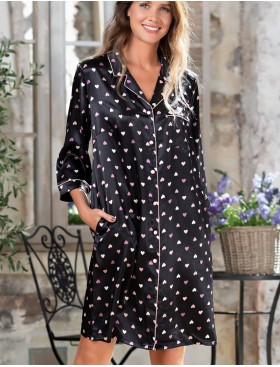 Атласная ночная рубашка Mia-Mella JULIA HEARTS 7077 черный, Цвет: черный, Размеры: 2XL/3XL