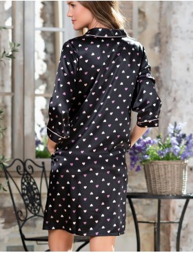 Атласная ночная рубашка Mia-Mella JULIA HEARTS 7077 черный, Цвет: черный, Размеры: 2XL/3XL, изображение 2