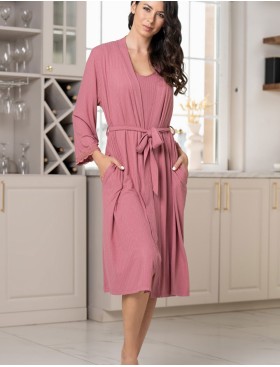 Длинный халат из трикотажной вискозы Mia-Amore LANA 1889, Цвет: какао, Размеры: 4XL/5XL, изображение 4