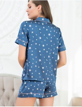 Атласная пижама с шортами Mia-Mella STARS 7072 синий, Цвет: синий, Размеры: 2XL, изображение 2