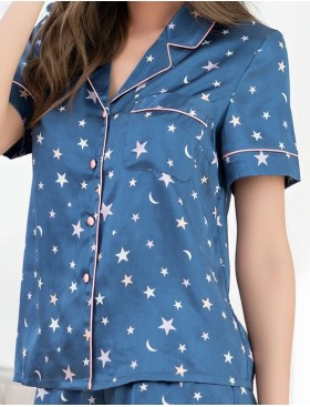 Атласная пижама с шортами Mia-Mella STARS 7072 синий, Цвет: синий, Размеры: 2XL, изображение 3