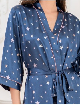 Короткий атласный халат с принтом Mia-Mella STARS 7073 синий, Цвет: синий, Размеры: XS, изображение 4